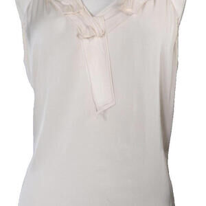 Elie Tahari Women's Size Medium Ivory Silk Satin Shirt Ruffle Top V-Neck Blouse